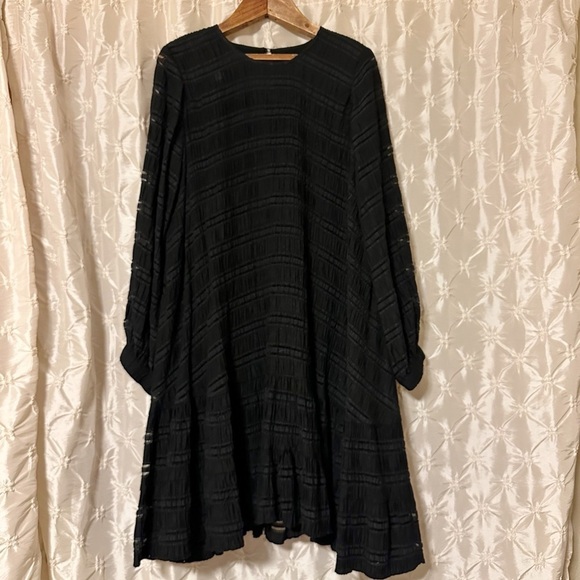 Anine Bing Black Viola Long Sleeve Striped Shift Swing Dress - Picture 5 of 16